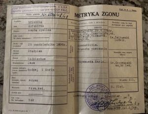 Death certificate of Katarzyna Dziadura