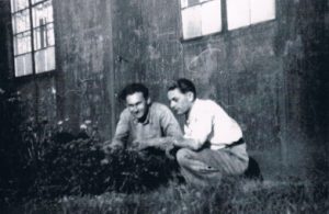 Marian Sokolowski with Janek Gruner outside his hut