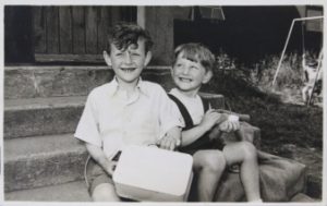 Stan Jukubas and Jerzy Jeron on the steps of the Nursery School